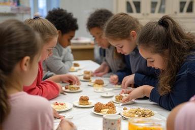Students decorating pastries in a baking class